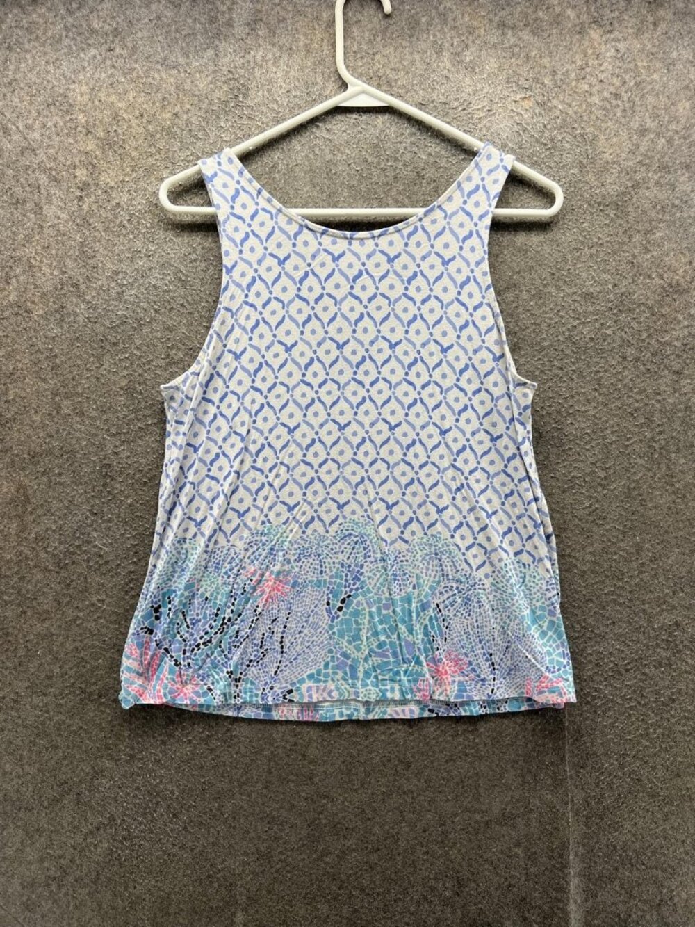 Lilly Pulitzer Tank Top Women Small Blue Geometric Print Scoop Neck Sleeveless
